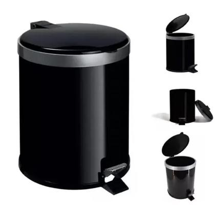 Imagem de Lixeira Pedal Cesto De Lixo Tampa 12 Litros Preta Cozinha Banheiro Viel