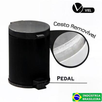 Imagem de Lixeira Pedal Cesto De Lixo Tampa 4,5 Litros Preta Cozinha Banheiro Viel