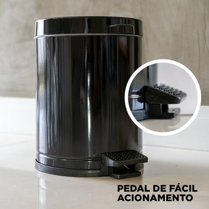 Imagem de Lixeira Pedal Cesto Lixo Banheiro Cozinha Recipiente Plastico Preta 4,5L-3516