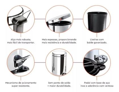 Imagem de Lixeira Pedal com Tampa Inox e Balde Interno Removivel De Plástico Para Banheiro,Cozinha, Escritório