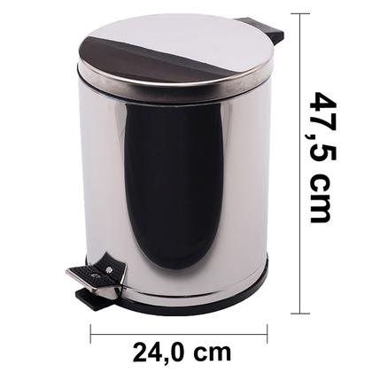 Imagem de Lixeira Pedal Cozinha Banheiro Corpo e Tampa em Aço Inox Cromado Recipiente em Polipropileno 15L Grande