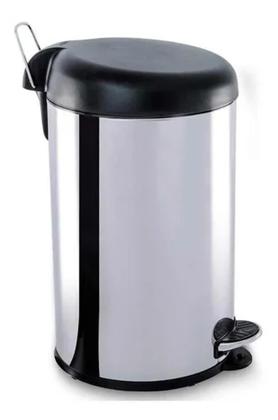 Imagem de Lixeira Pedal Inox 12 Litros Com Tampa Plástica Preta Brinox