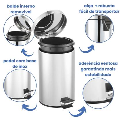 Imagem de Lixeira Pedal Inox Cesto Removível Cozinha Banheiro 3L