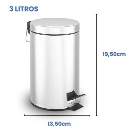 Imagem de Lixeira Pedal Inox Cesto Removível Cozinha Banheiro 3L