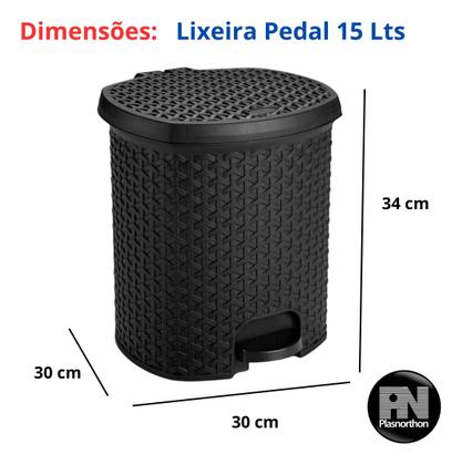 Imagem de Lixeira Pedal Rattan 15 L Cozinha Banheiro Escritorio Preto