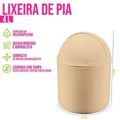 Imagem de Lixeira Pia Cozinha 4 Litros Tampa Basculante Cesto Redonda