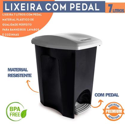 Imagem de Lixeira Plástica com Pedal 7L Banheiro Cozinha Lavabo Tampa Basculante