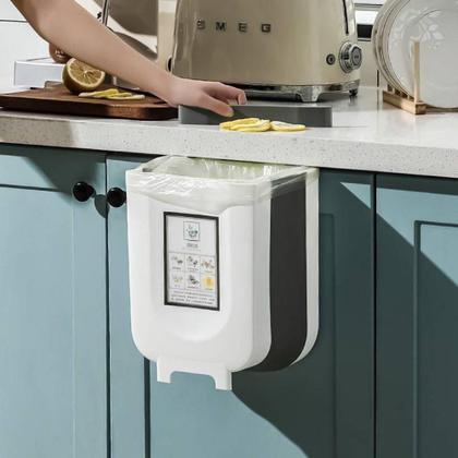 Imagem de Lixeira Plástico Dobrável Compacto Suspenso de Parede para Cozinha Banheiro Escritório 9 Litros Branca