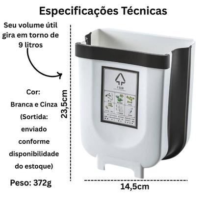 Imagem de Lixeira Plástico Dobrável Compacto Suspenso de Parede para Cozinha Banheiro Escritório 9 Litros Sortida