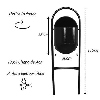 Imagem de Lixeira Portugal Fechada em Chapa Parque Calçada Rua 115cm