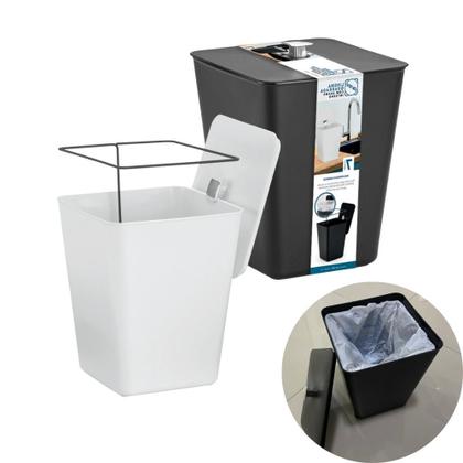 Imagem de Lixeira Quadrada 7 Litros Com Tampa Suporte Para Sacola