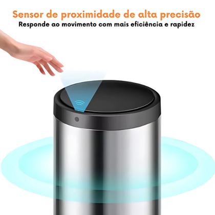 Imagem de Lixeira Redonda Aço Inox 40L Com Sensor De Proximidade