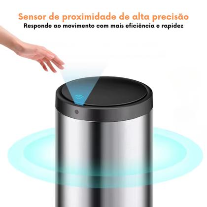 Imagem de Lixeira redonda inteligente 50L com sensor automática de proximidade Inox