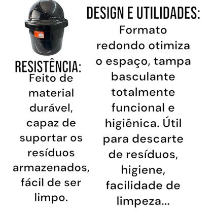 Imagem de Lixeira redonda multiuso 15l com tampa basculante preta 0830