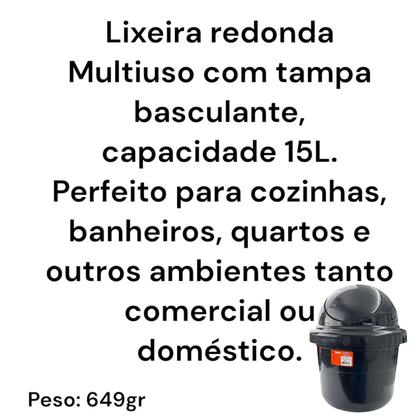 Imagem de Lixeira redonda multiuso 15l com tampa basculante preta 0830
