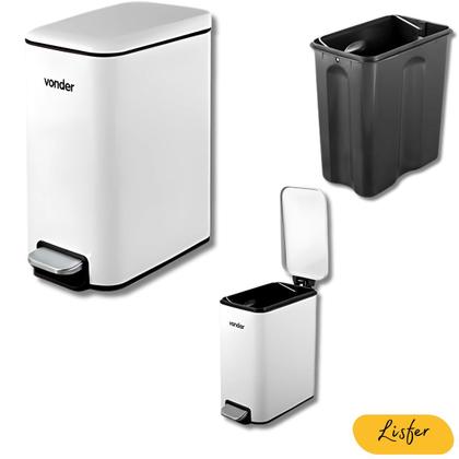 Imagem de Lixeira Retangular 5 Litros Inox Branca - Vonder