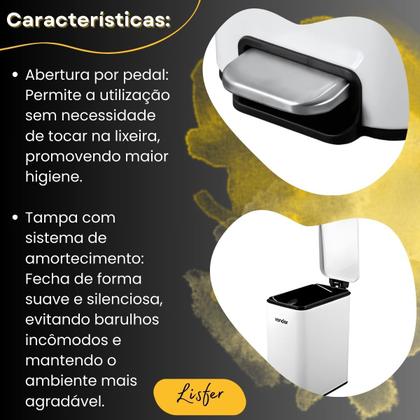 Imagem de Lixeira Retangular 5 Litros Inox Branca - Vonder