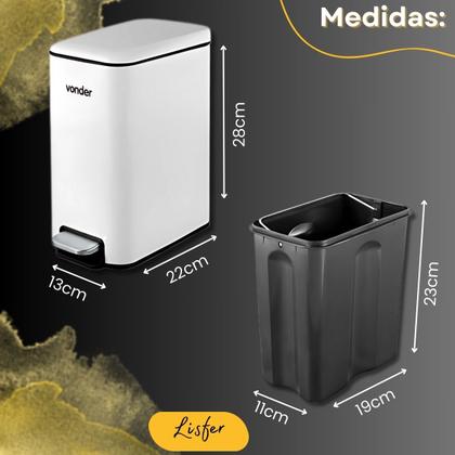 Imagem de Lixeira Retangular 5 Litros Inox Branca - Vonder