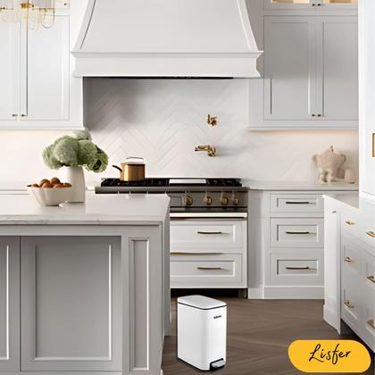 Imagem de Lixeira Retangular 5 Litros Inox Branca - Vonder