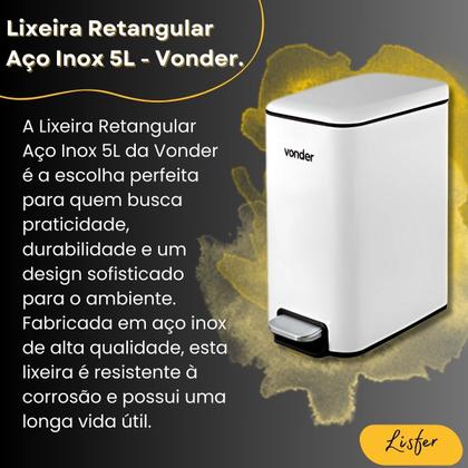 Imagem de Lixeira Retangular 5 Litros Inox Branca - Vonder