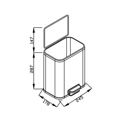 Imagem de Lixeira Retangular 5L com Pedal e Cesto GhelPlus Tampa Inox Escovado