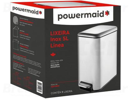 Imagem de Lixeira Retangular Com Pedal E Cesto Interno Slim Aço Inox 5 Litros Powermaid