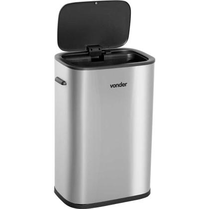 Imagem de Lixeira retangular com sensor de abertura, 55 litros, inox, cinza, VONDER