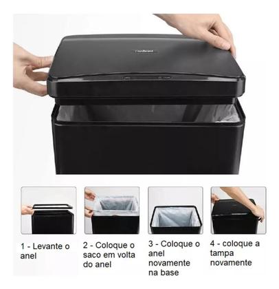 Imagem de Lixeira Retangular Inteligente 50L Aço Inox Automática Com Sensor de Proximidade