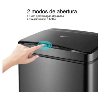 Imagem de Lixeira Retangular Preta 40L Sensor De Prox Global Mix