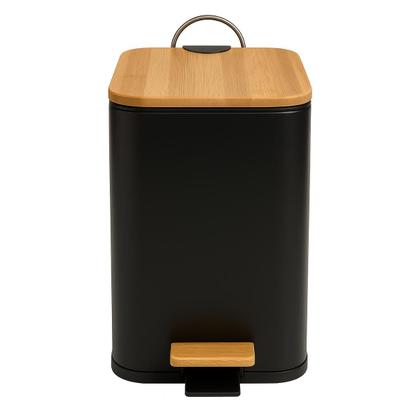 Imagem de Lixeira Retangular Preto Fosco Com Bambu De Pedal 5 Litros Soft Close Metal 