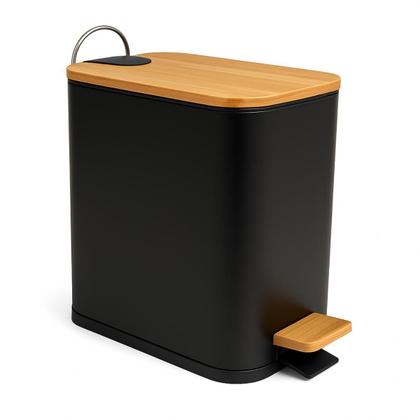 Imagem de Lixeira Retangular Preto Fosco Com Bambu De Pedal 5 Litros Soft Close Metal 