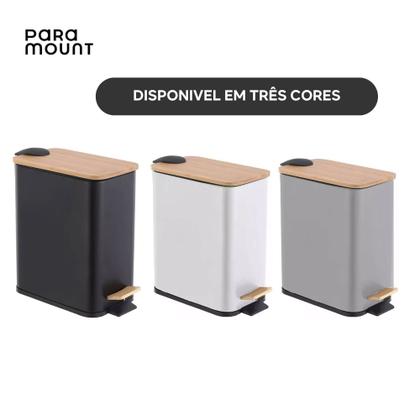 Imagem de Lixeira Retangular Tampa Bambu 5 Litros Com Pedal