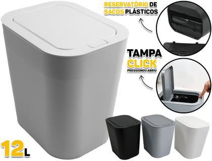 Imagem de Lixeira Retangular Tampa Click Lavabo Cozinha Multiuso Compartimento Para Saco Plástico 12 Litros 
