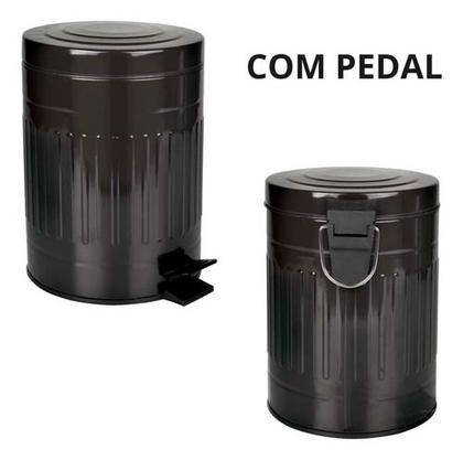 Imagem de Lixeira Retrô Metal Pequena 5l Preta Pedal Mor Resistente