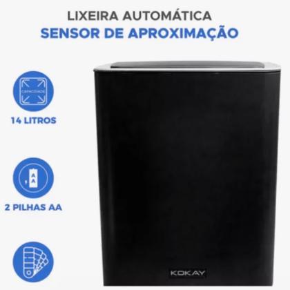 Imagem de Lixeira sensor automática banheiro cozinha lixo inteligente cor Preto Kokay 