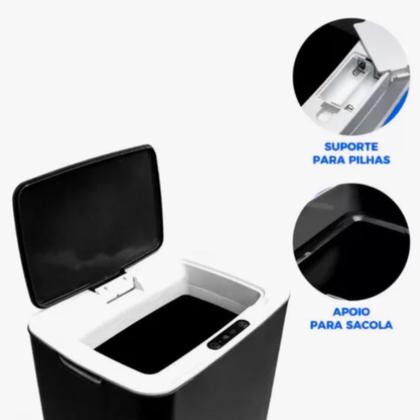 Imagem de Lixeira sensor automática banheiro cozinha lixo inteligente cor Preto Kokay 