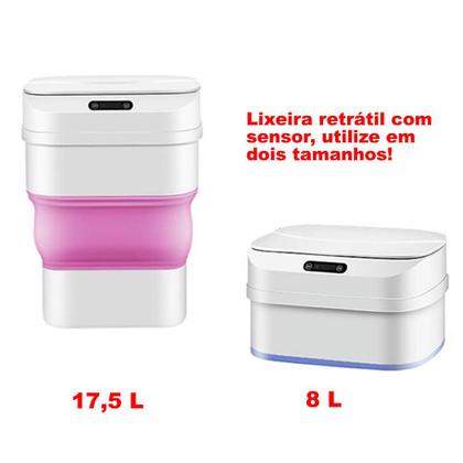 Imagem de Lixeira Sensor Automática Inteligente Retrátil Luxo Cozinha Banheiro 17,5l Dobrável