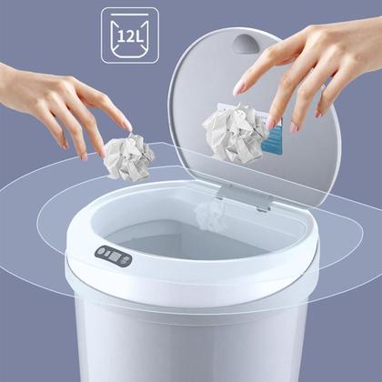 Imagem de Lixeira Sensor Automatica Quadrada Luxo 12 Litros Branca