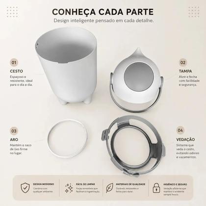 Imagem de Lixeira Sistema Antiodor Fralda Bebe Lixo Magico Branca Kazalinda