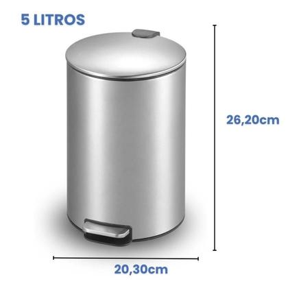 Imagem de Lixeira Slim 5 Litros Aço Inox Escovado Pedal Redonda Cozinha Lavabo Powermaid