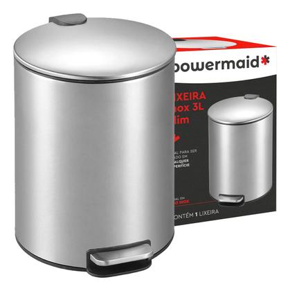 Imagem de Lixeira Slim 5 Litros Aço Inox Escovado Pedal Redonda Cozinha Lavabo Powermaid