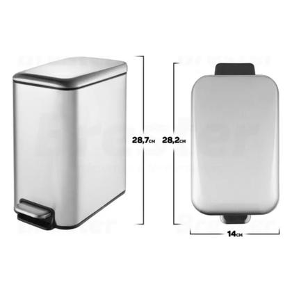 Imagem de Lixeira Slim em Aço Inox Retangular 5 Litros Fechamento Suave da Tampa com Pedal Inox
