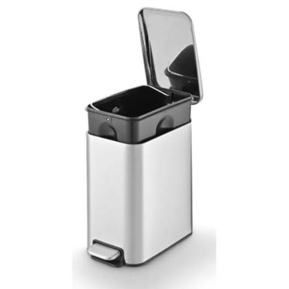 Imagem de Lixeira Slim em Aço Inox Retangular 5 Litros Fechamento Suave da Tampa com Pedal Inox