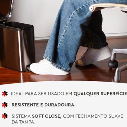 Imagem de Lixeira Slim em Aço Inox Retangular 5 Litros Fechamento Suave da Tampa com Pedal Inox