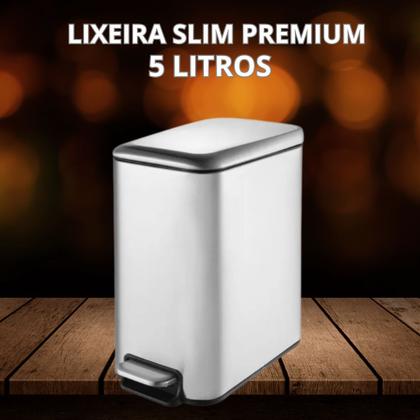 Imagem de Lixeira Slim em Aço Inox Retangular 5 Litros Fechamento Suave da Tampa com Pedal Inox