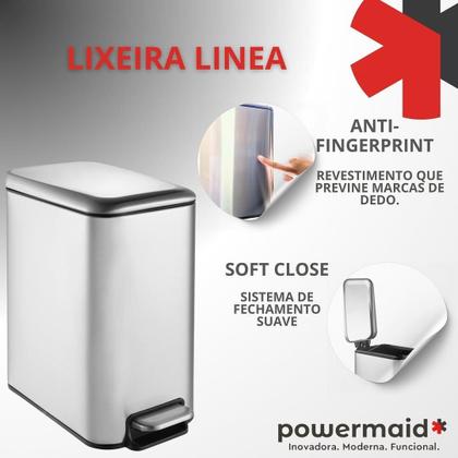 Imagem de Lixeira Soft Close 5 Litros Aço Inox Com Pedal Balde Cesto Removível Slim Para Banheiro Lavabo Cozinha