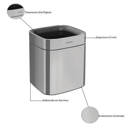 Imagem de Lixeira Square Aço Inox Acetinado Sem Tampa 8 Litros - Tramontina 94540/108