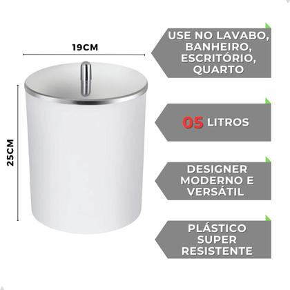 Imagem de Lixeira Suporte Chão P/Papel Higiên Tampa Inox Preta/Branca