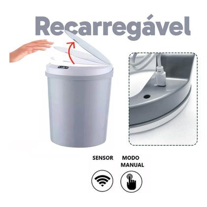 Imagem de Lixeira Tampa Automática C/ Sensor Banheiro Cozinha Tampa Eletronica Abre Sozinha - 5 Litros