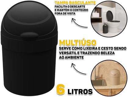 Imagem de Lixeira Tampa Basculante Cesto Multiuso Para Banheiro Escritório Cozinha 6 Litros Astra